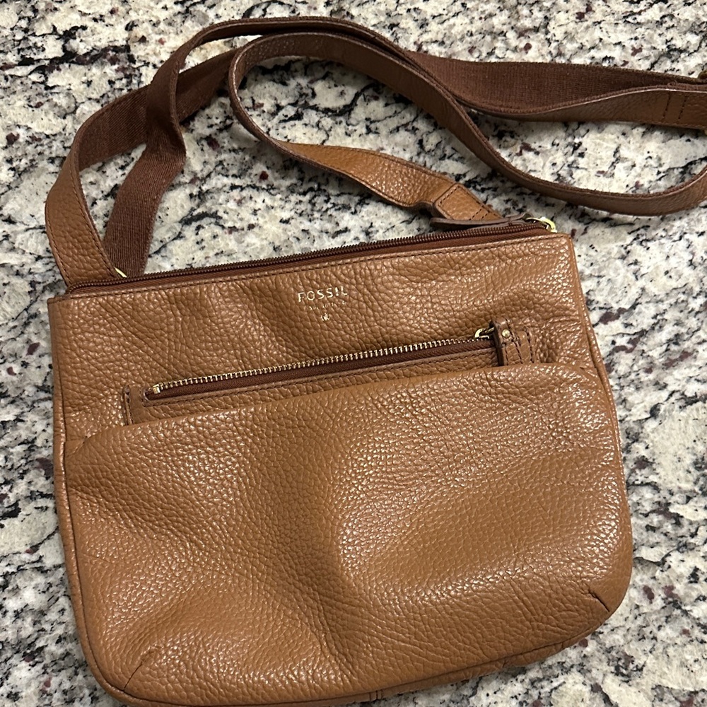 Fossil Brown Pebbled Leather Crossbody Bag